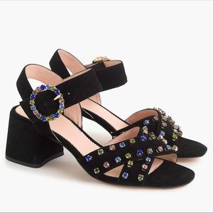 J. Crew Velvet Jeweled Block Heel “Penny” Sandals